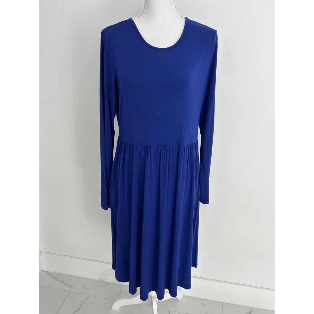 DB Moon Womens Royal Blue Long Sleeve Empire Waist Pocket Midi Dress XL